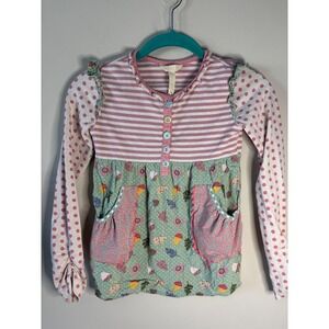 Matilda Jane Girls Long Sleeve Striped‎ Ruffle Pocket Tunic Top Size 8